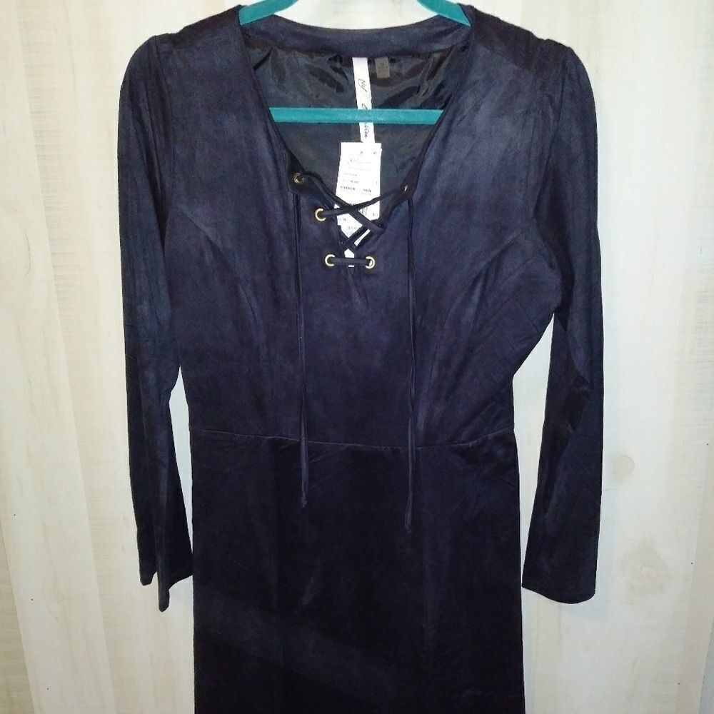 NY Collection Suede Dress Medium Black